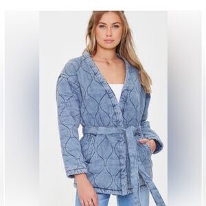 forever 21 premium label, quilted belted denim jacket